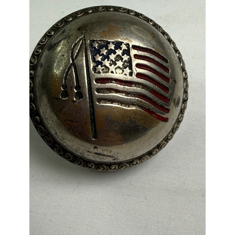 Antique Mechanical Bicycle Bell American Flag Embossed Patriotic Vintage Metal